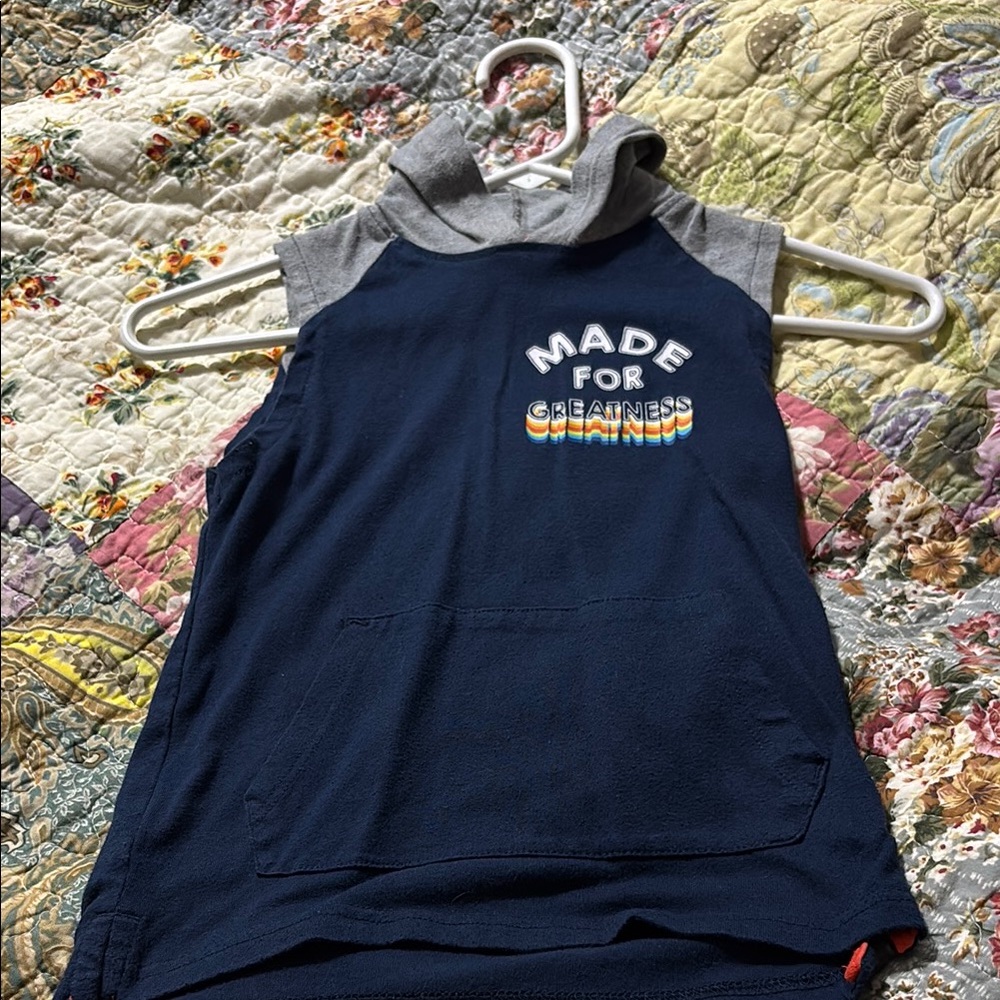 Blue and Gray Sleeveless Sweatshirt with Crew Neck